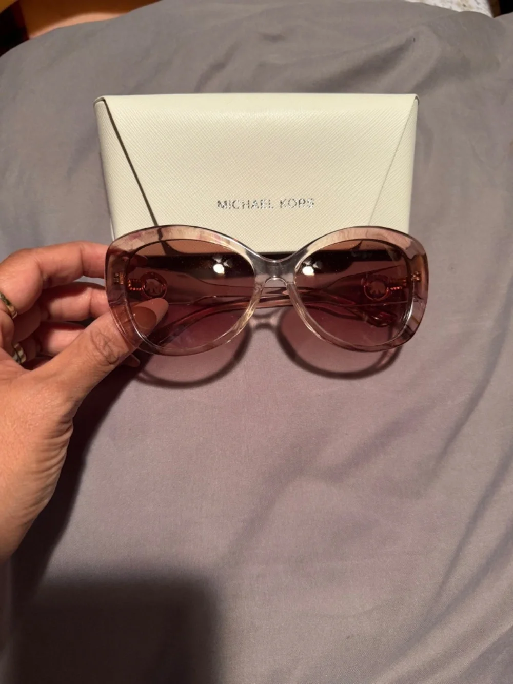 Michael Kors Women’s Oversized Sunglasses Clear Plastic Frame Brown Tinted